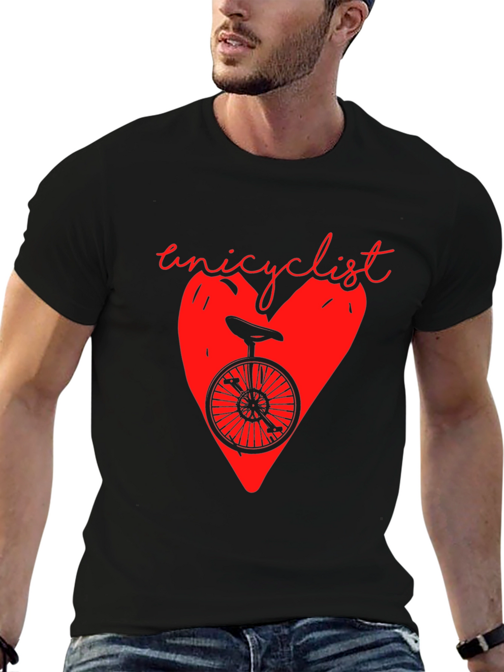 Unicyclist Heart Graphic T-Shirt - Black