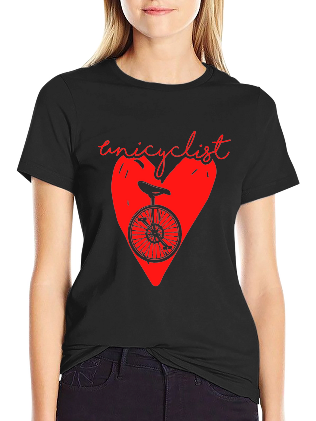 Unicyclist Heart Graphic T-Shirt - Black
