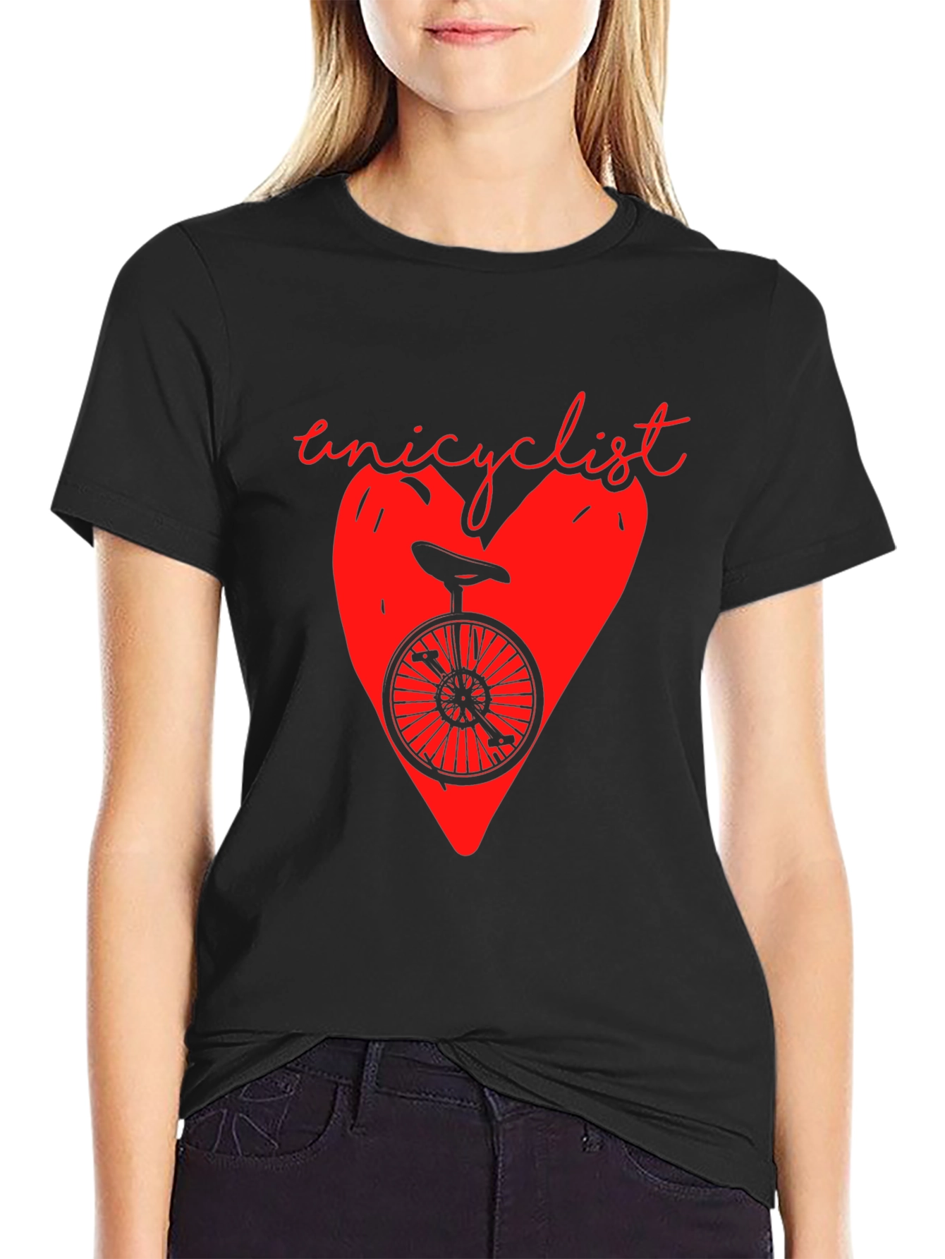 Unicyclist Heart Graphic T-Shirt - Black