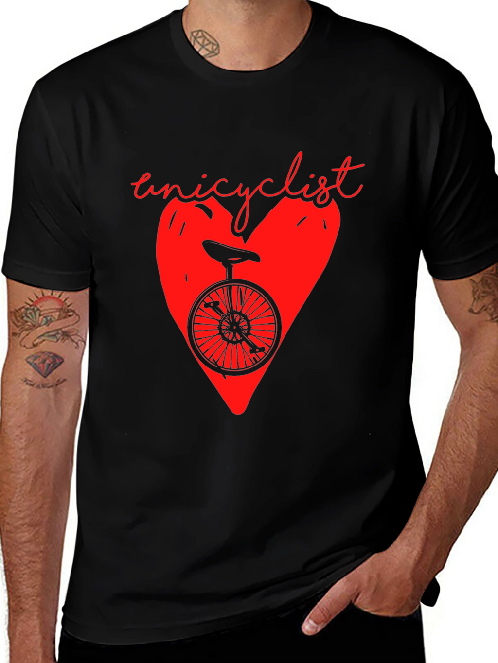 Unicyclist Heart Graphic T-Shirt - Black