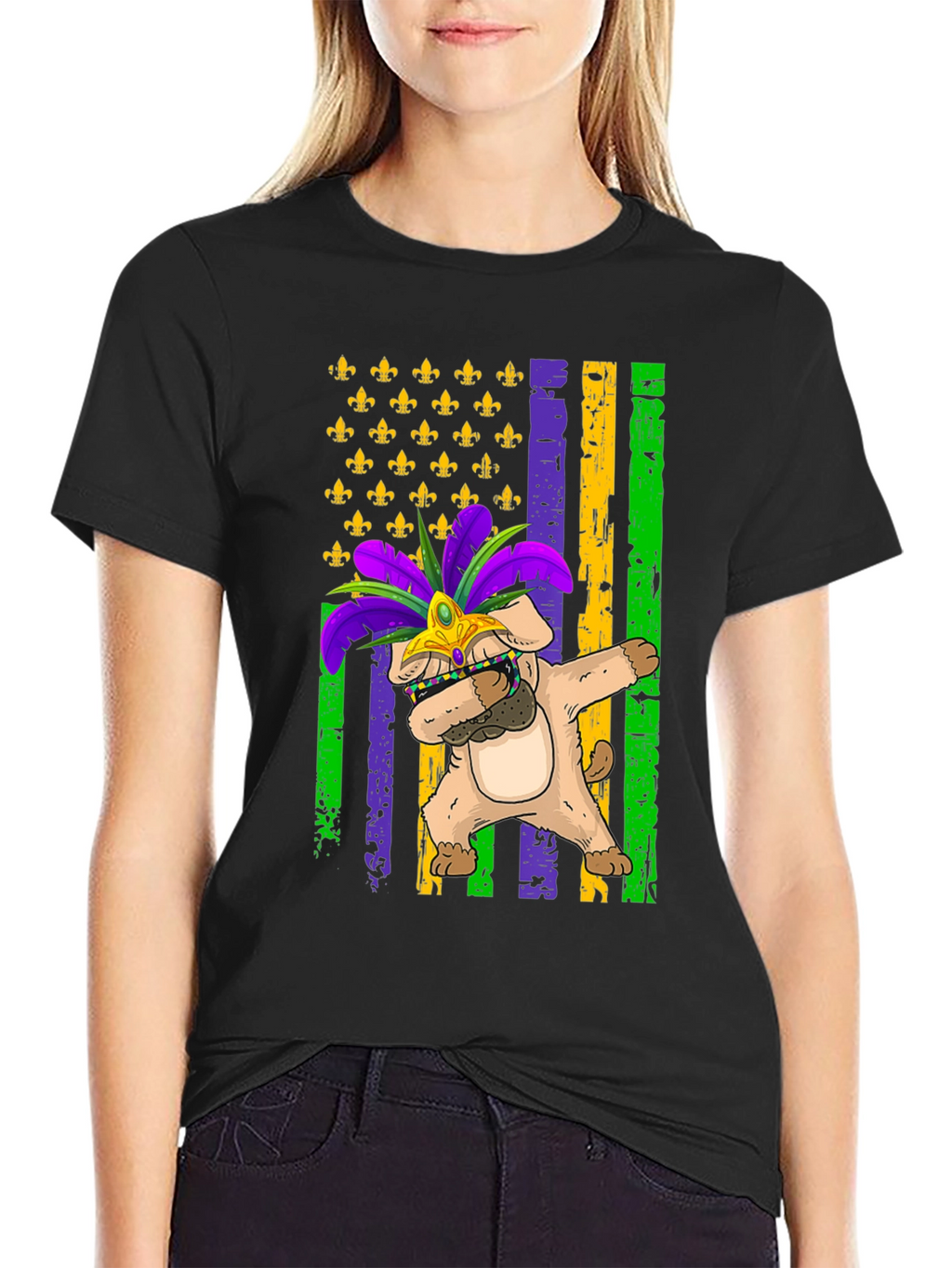 Mardi Gras Dog Dabbing T-Shirt