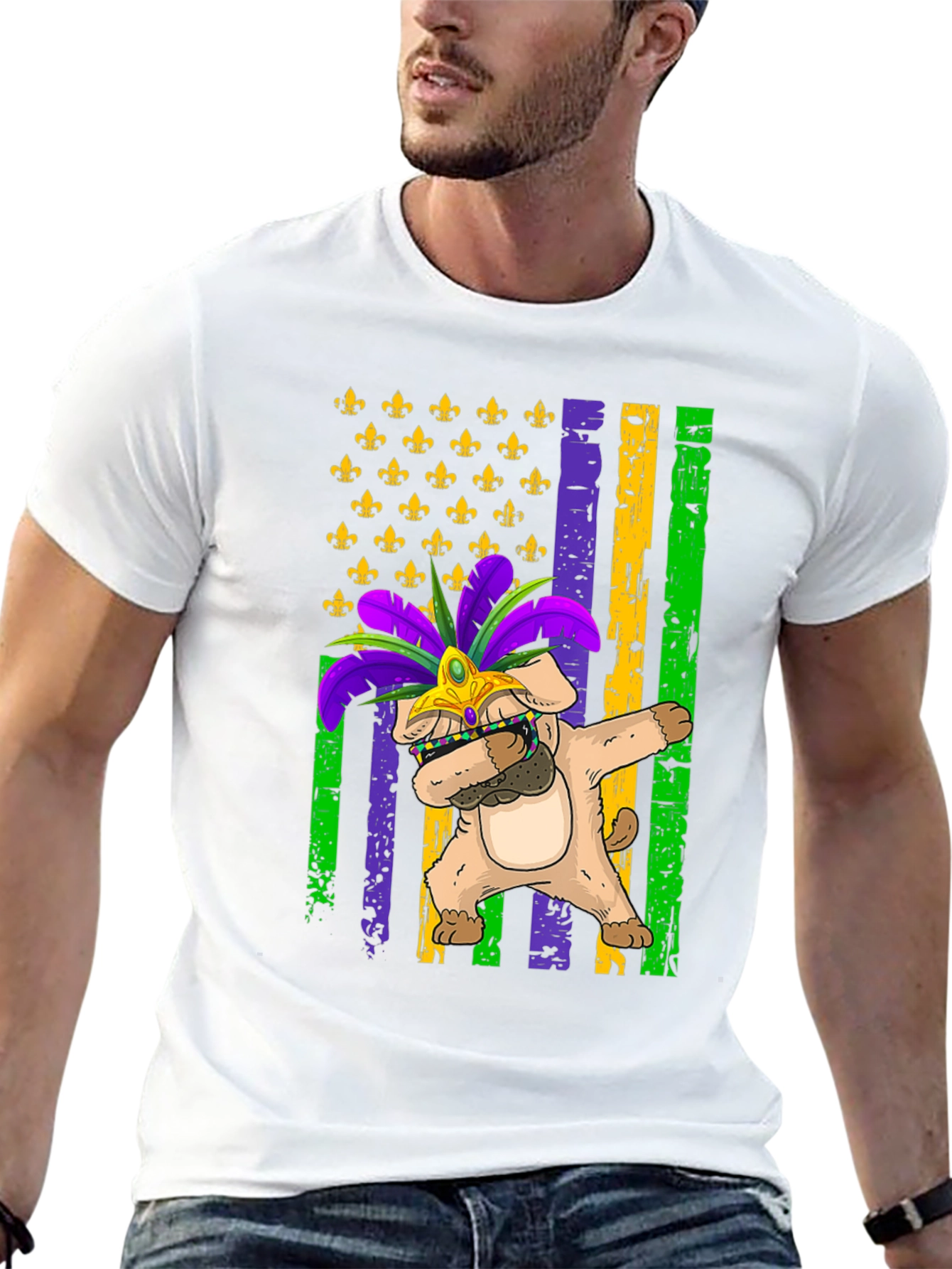 Mardi Gras Dog Dabbing T-Shirt