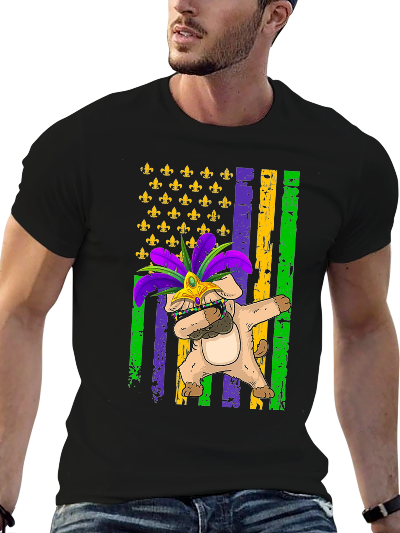 Mardi Gras Dog Dabbing T-Shirt
