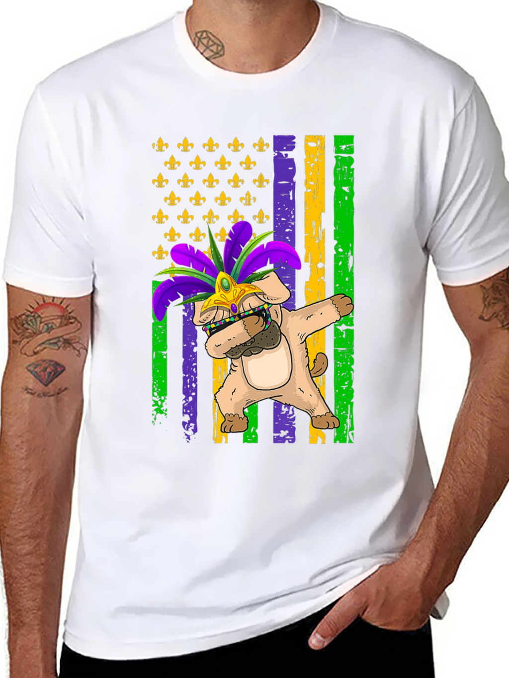 Mardi Gras Dog Dabbing T-Shirt