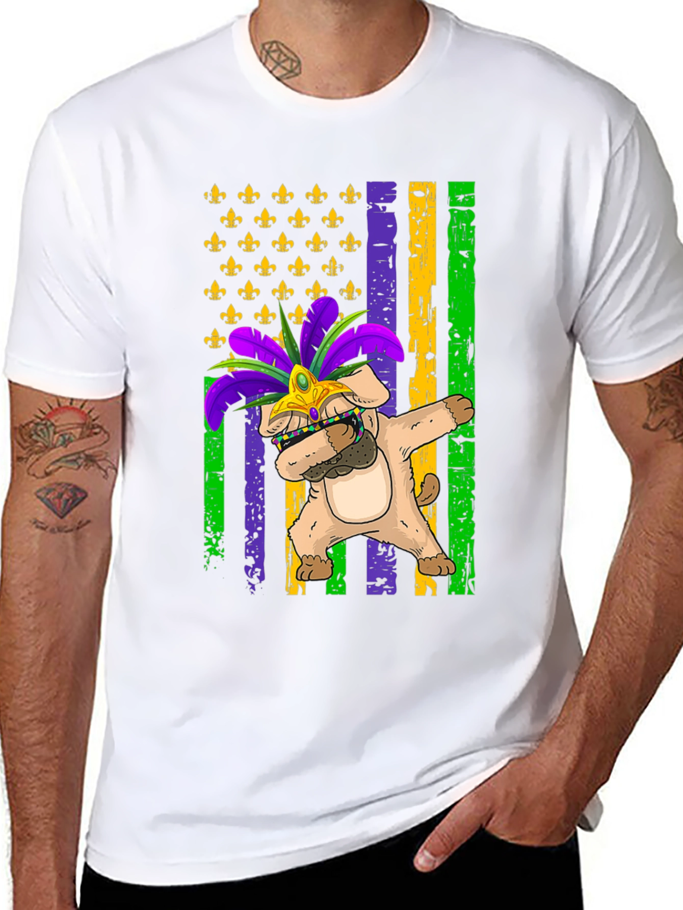 Mardi Gras Dog Dabbing T-Shirt