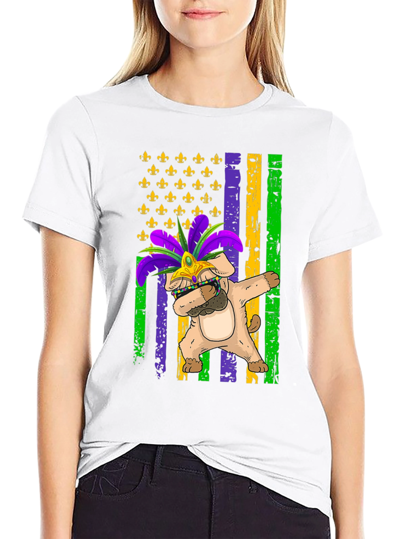 Mardi Gras Dog Dabbing T-Shirt