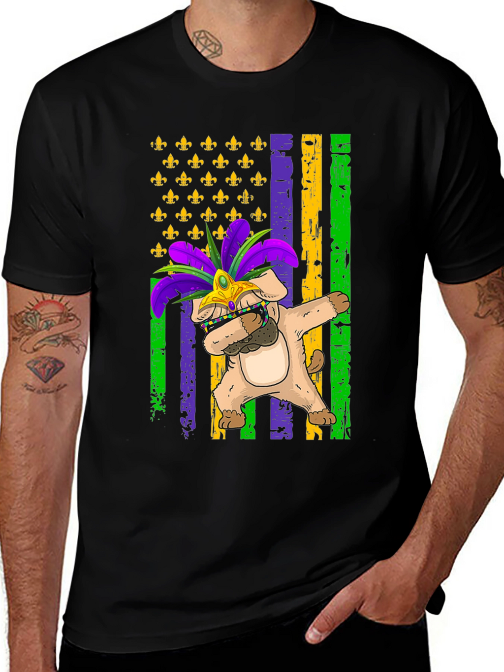 Mardi Gras Dog Dabbing T-Shirt