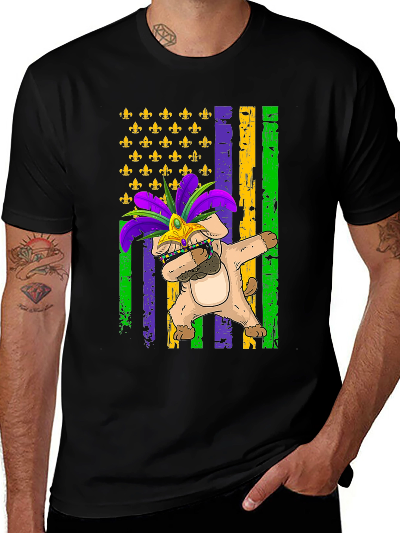 Mardi Gras Dog Dabbing T-Shirt