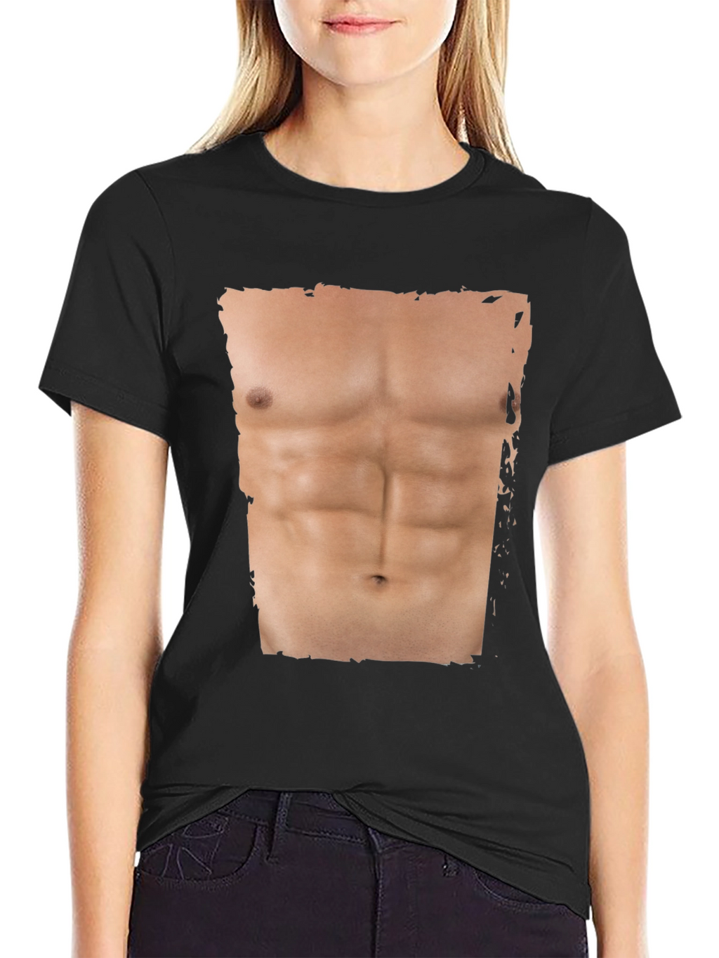 Mens Funny Abs Print T-Shirt - Black