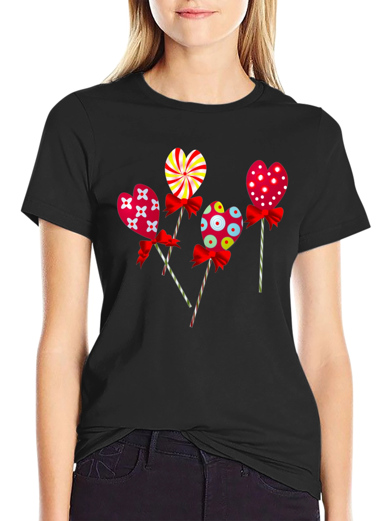 Heart Lollipop Graphic Tee - Cute Candy Design