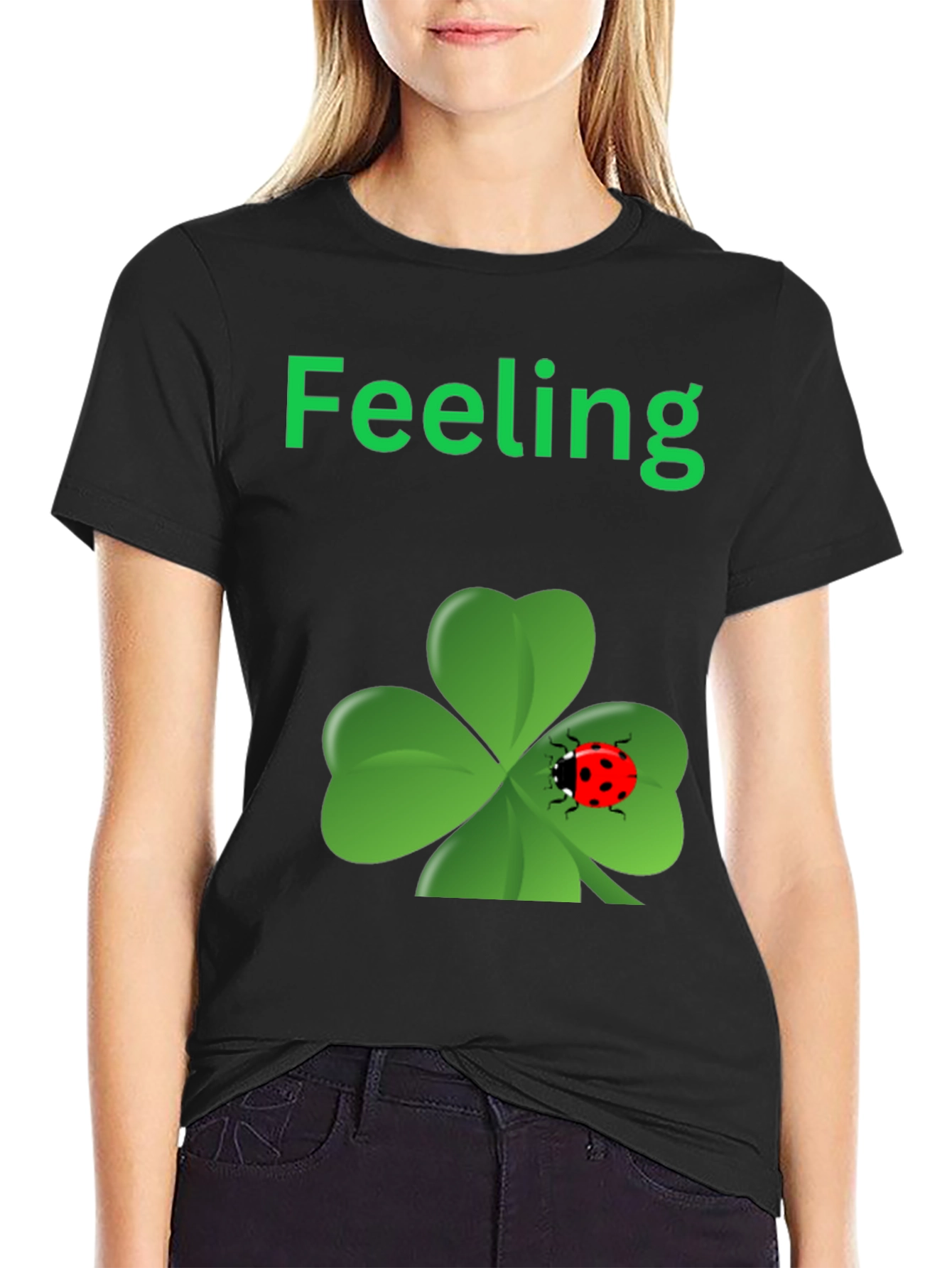 Lucky Feeling T-Shirt - Clover & Ladybug Design