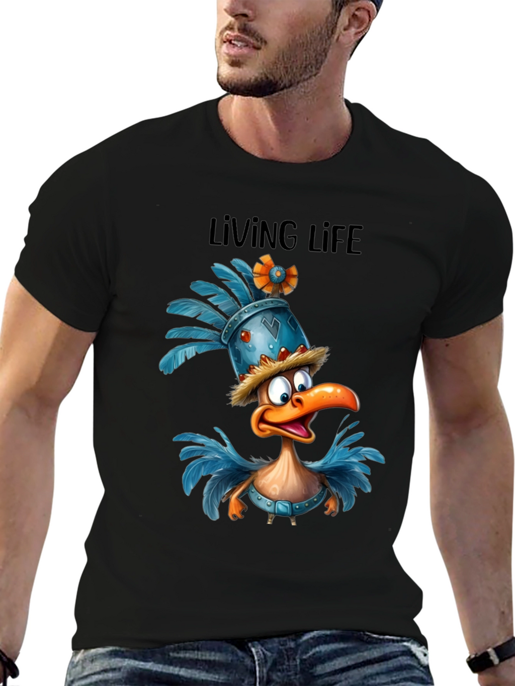 Living Life Cartoon Duck Graphic T-Shirt