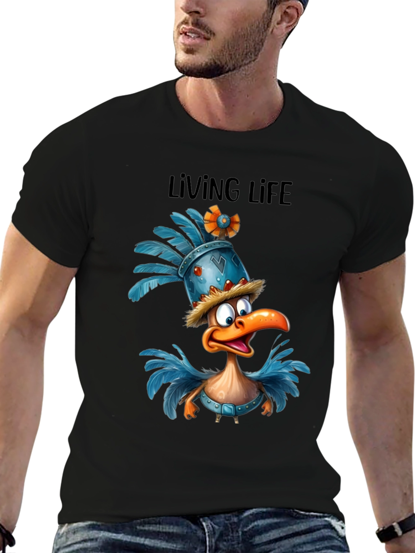 Living Life Cartoon Duck Graphic T-Shirt