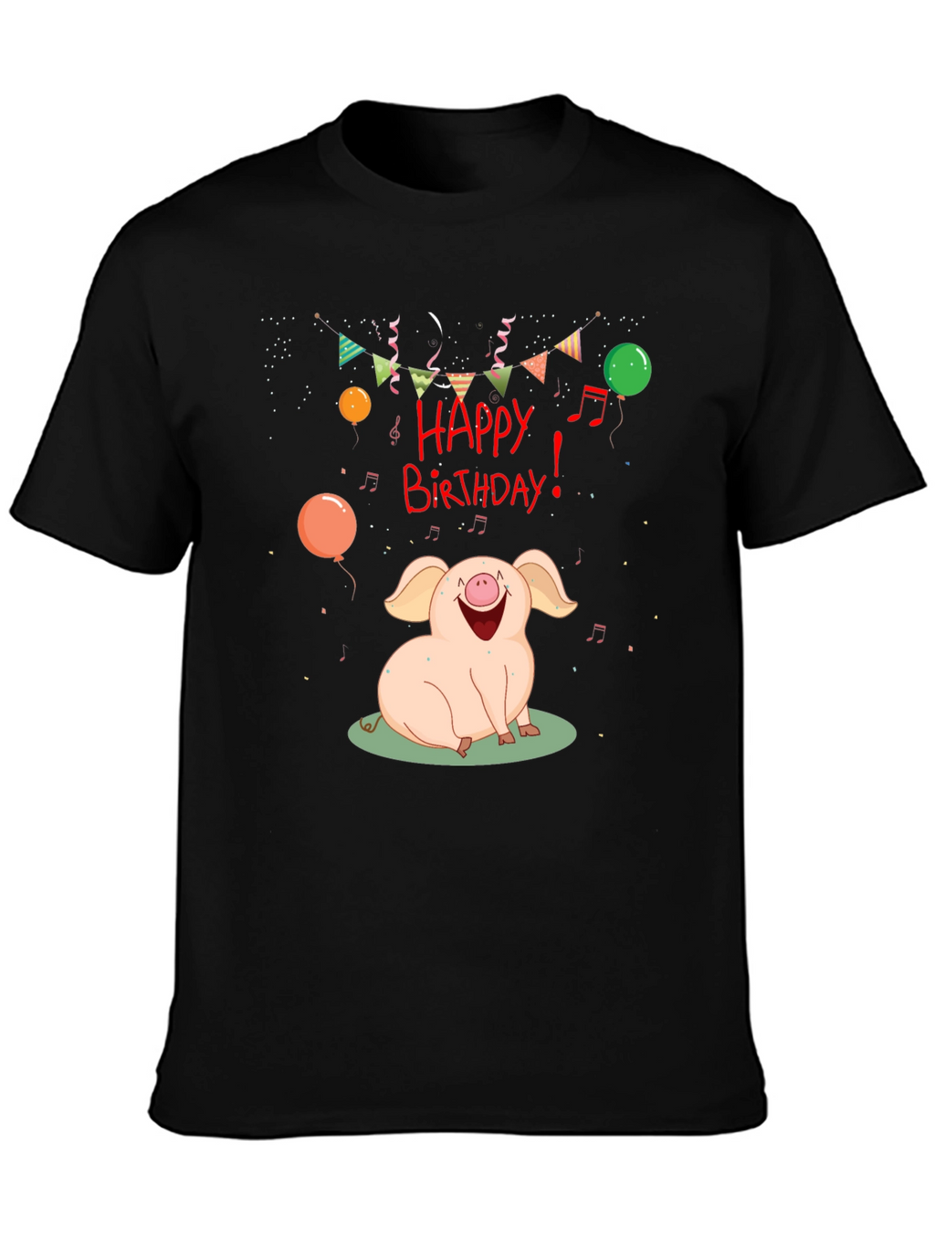 Happy Birthday Pig Graphic Tee - Black
