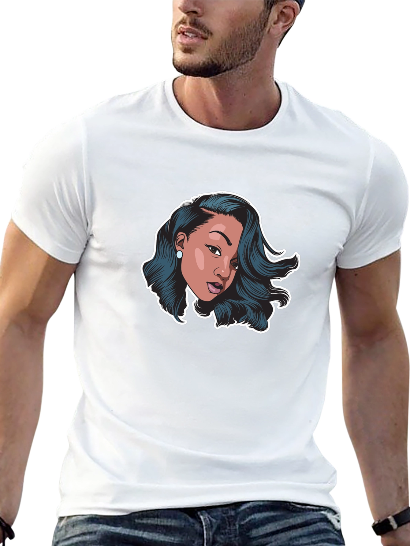 Stylish Black T-Shirt with Woman Graphic