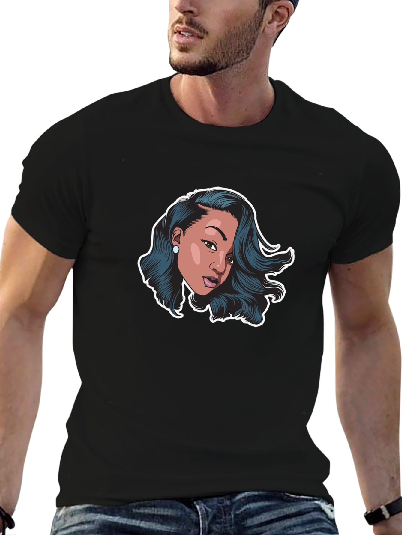 Stylish Black T-Shirt with Woman Graphic
