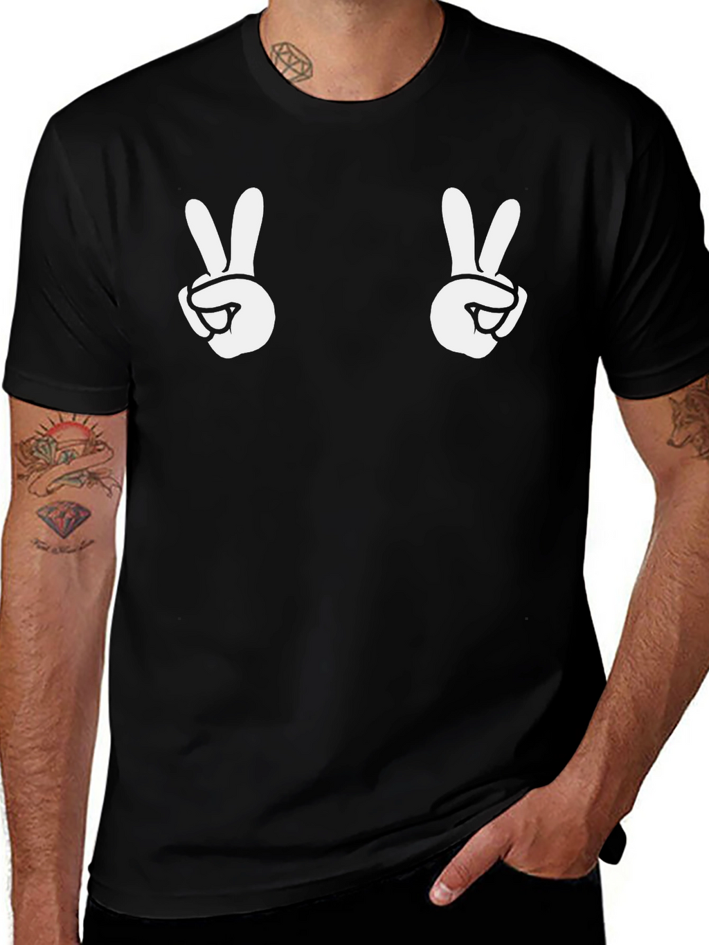 Peace Sign Graphic Tee - Black Cotton Casual Shirt