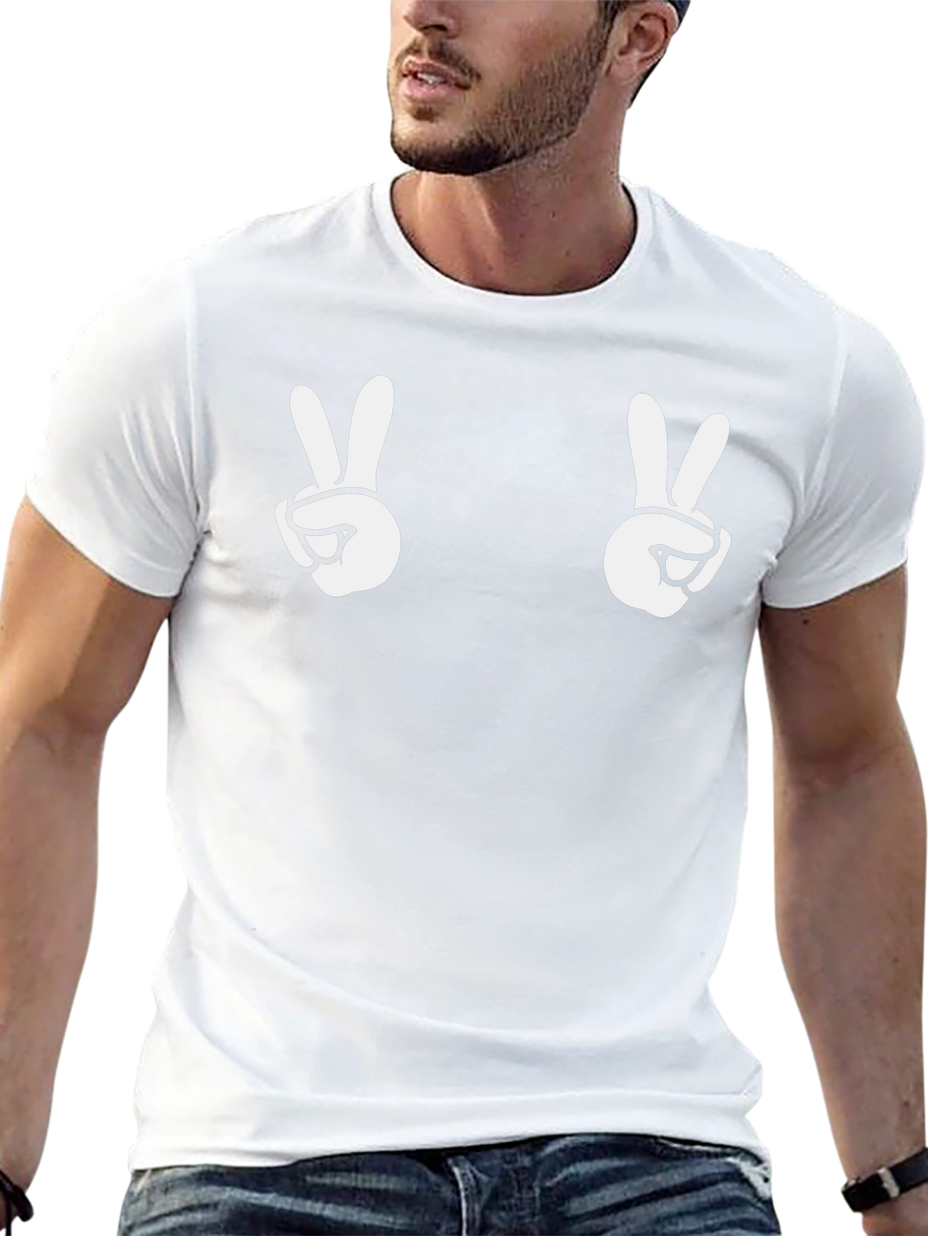 Peace Sign Graphic Tee - Black Cotton Casual Shirt