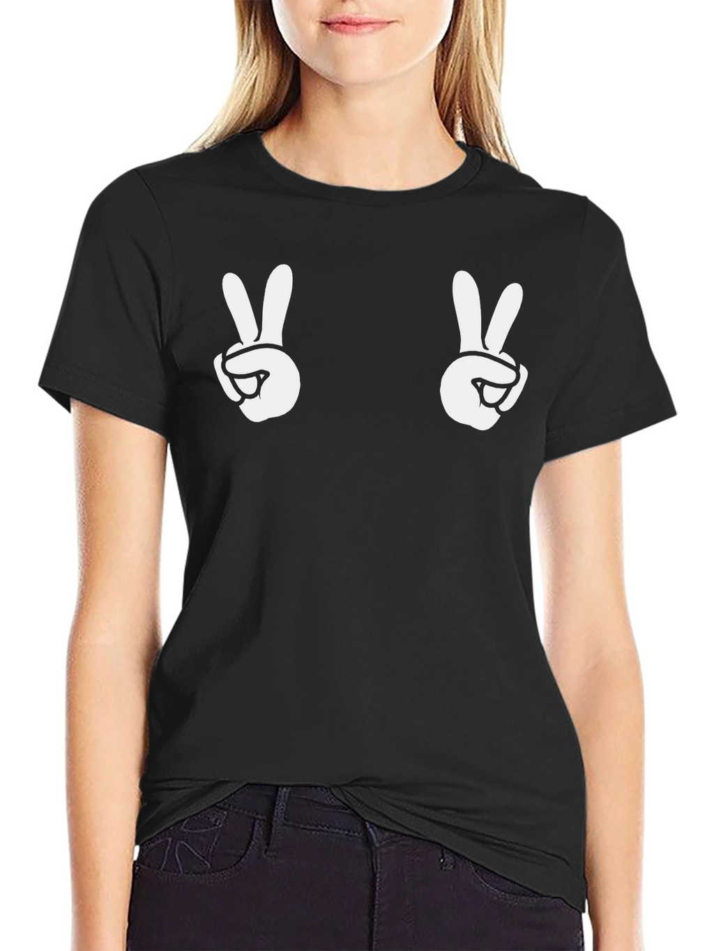 Peace Sign Graphic Tee - Black Cotton Casual Shirt