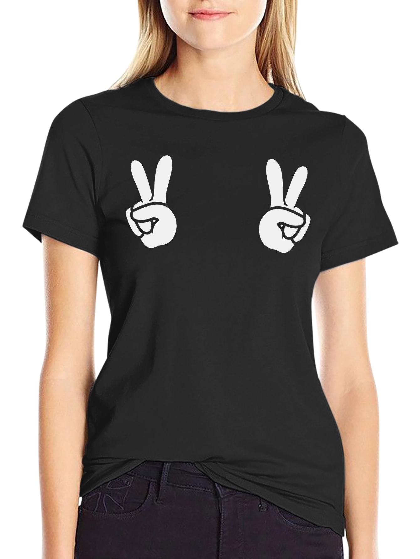 Peace Sign Graphic Tee - Black Cotton Casual Shirt
