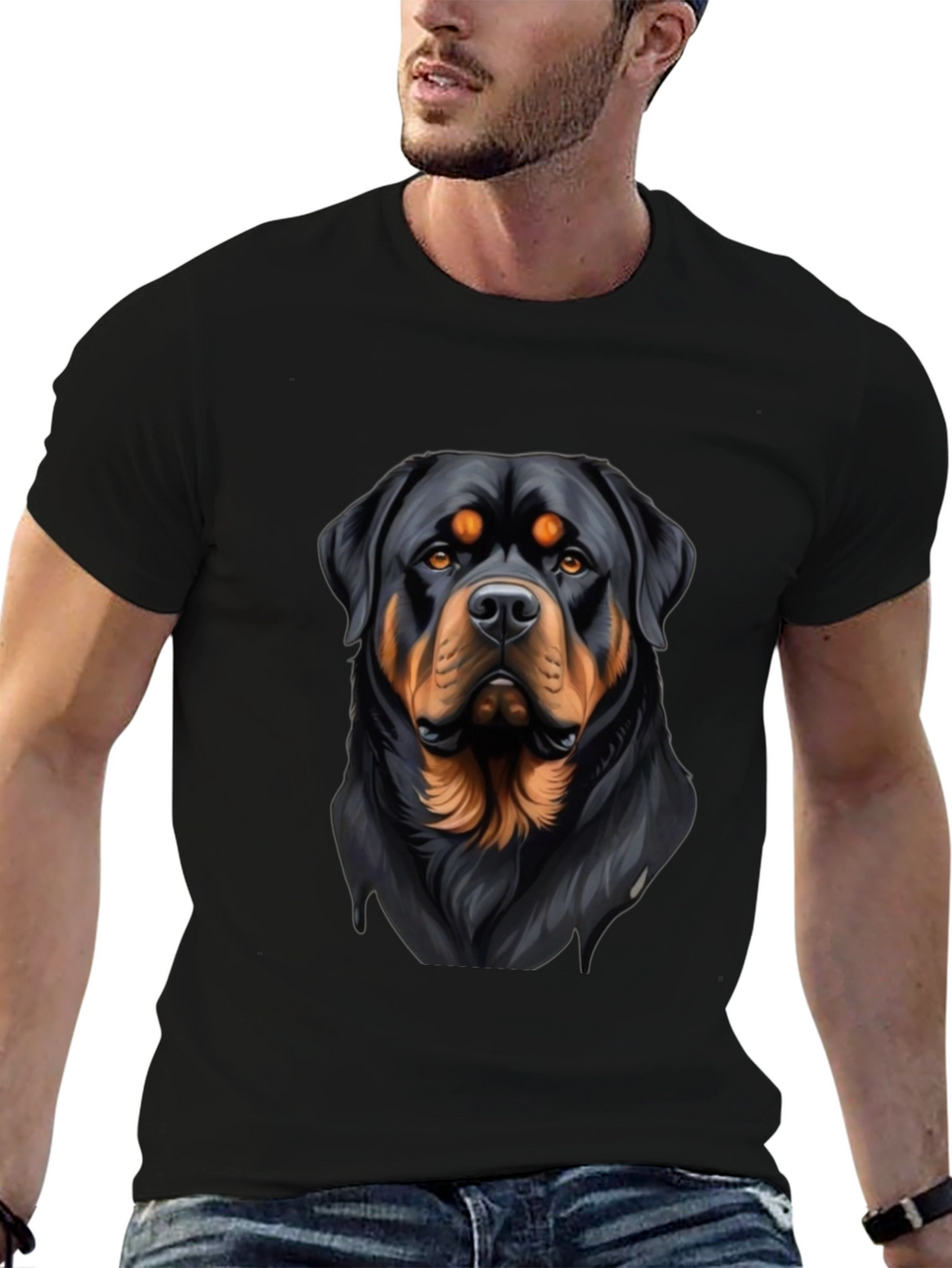 Rottweiler Graphic Print Black T-Shirt