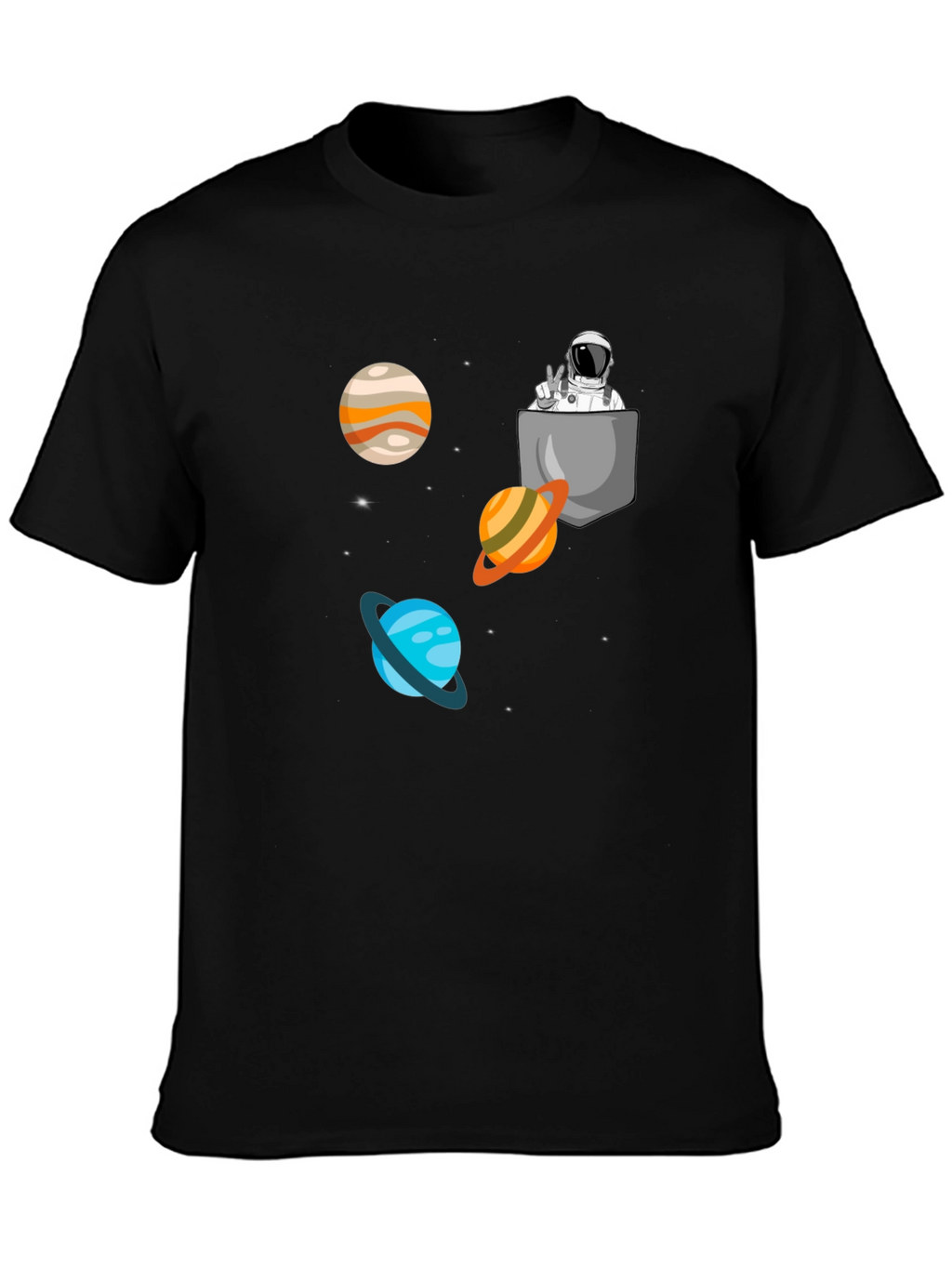 Astronaut Pocket Print Black T-Shirt