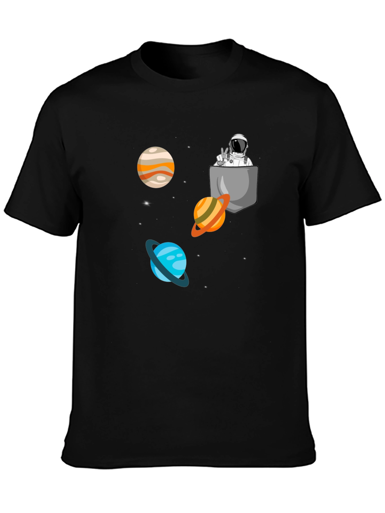 Astronaut Pocket Print Black T-Shirt