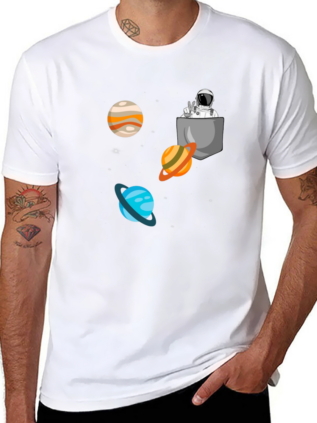 Astronaut Pocket Print Black T-Shirt