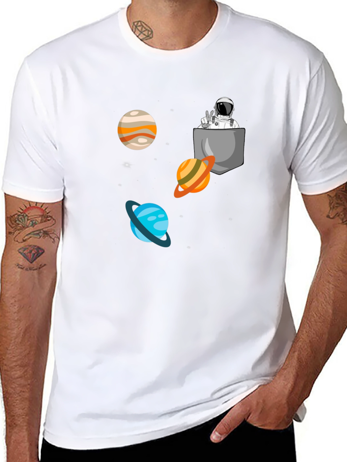 Astronaut Pocket Print Black T-Shirt