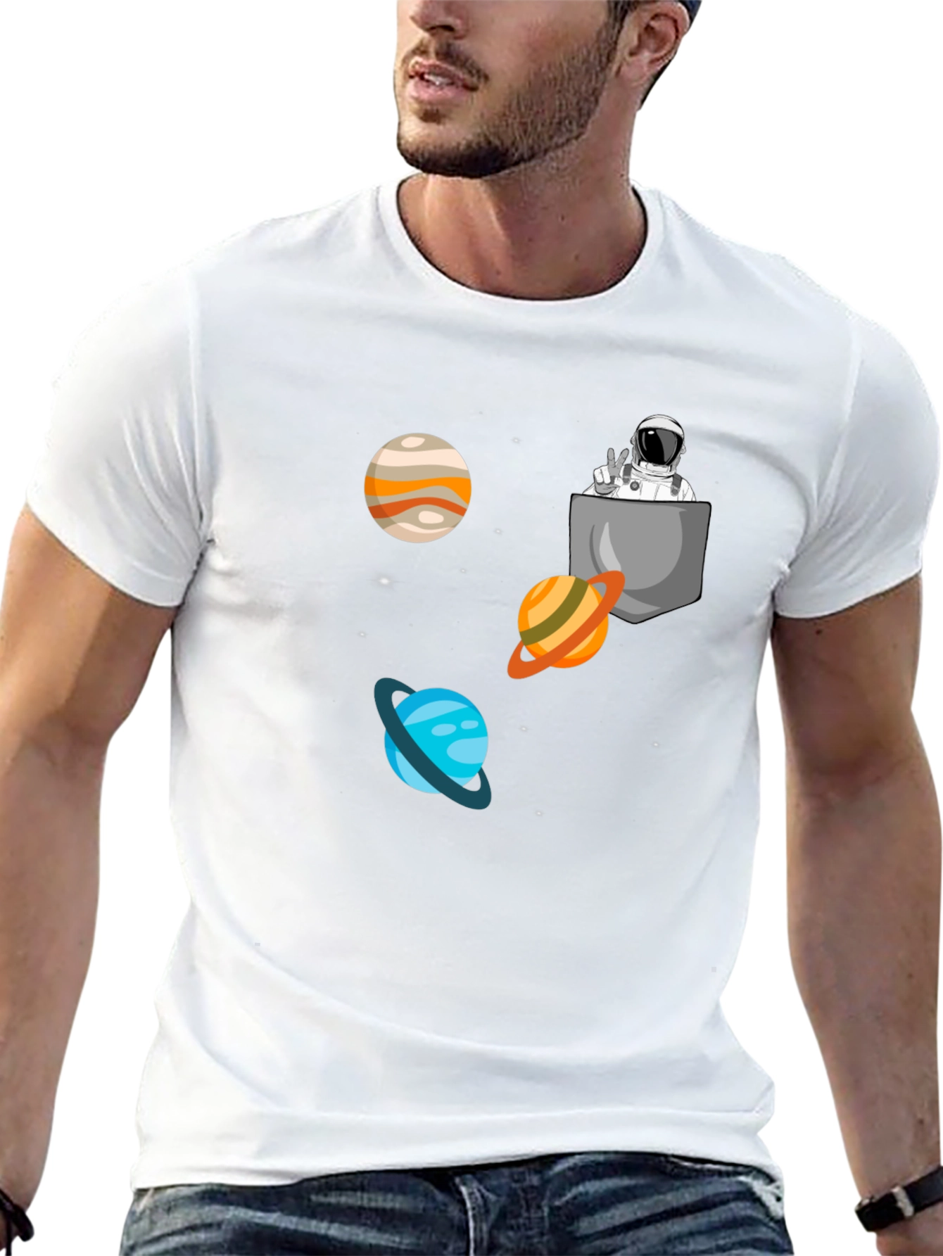 Astronaut Pocket Print Black T-Shirt