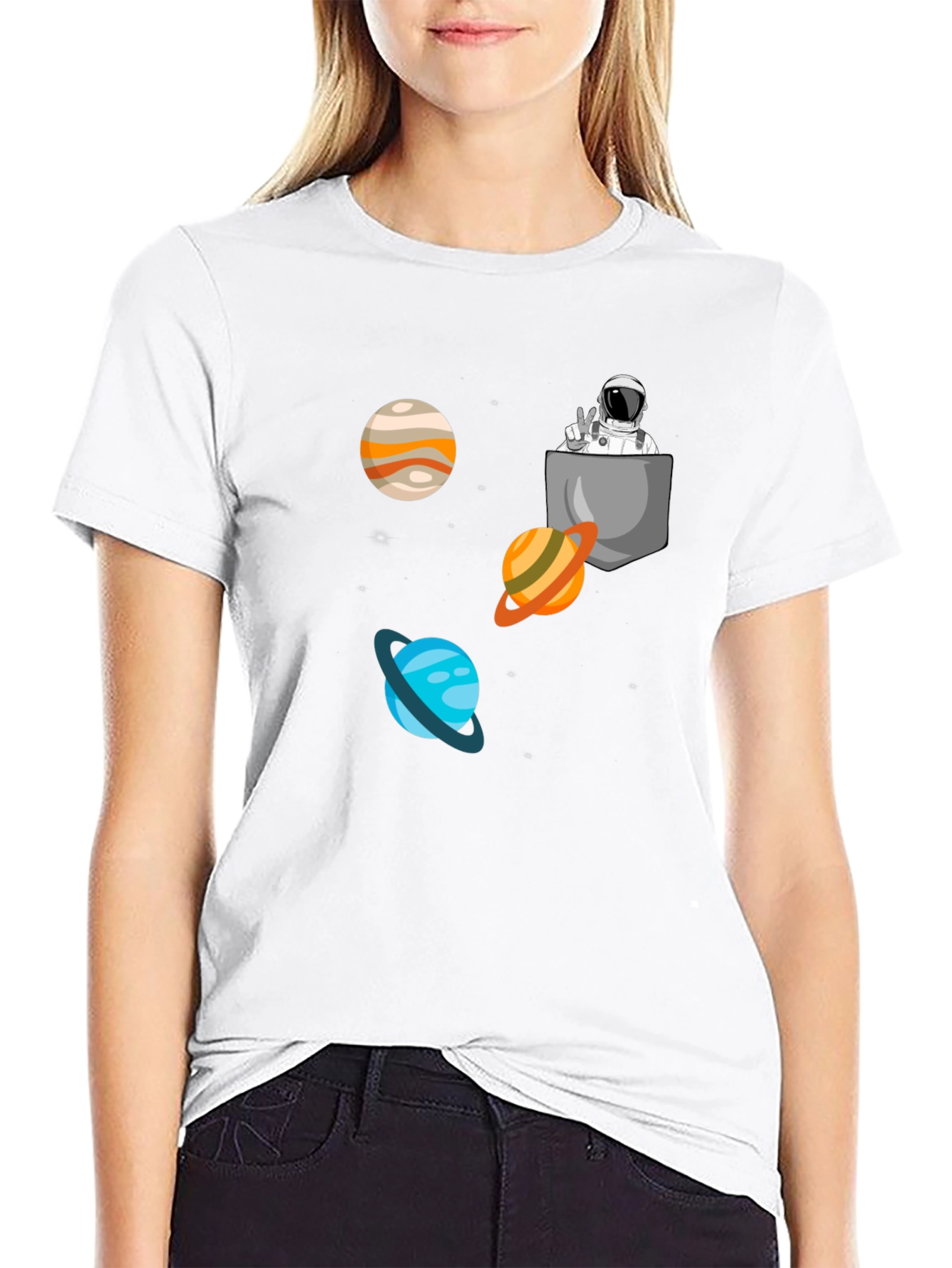 Astronaut Pocket Print Black T-Shirt