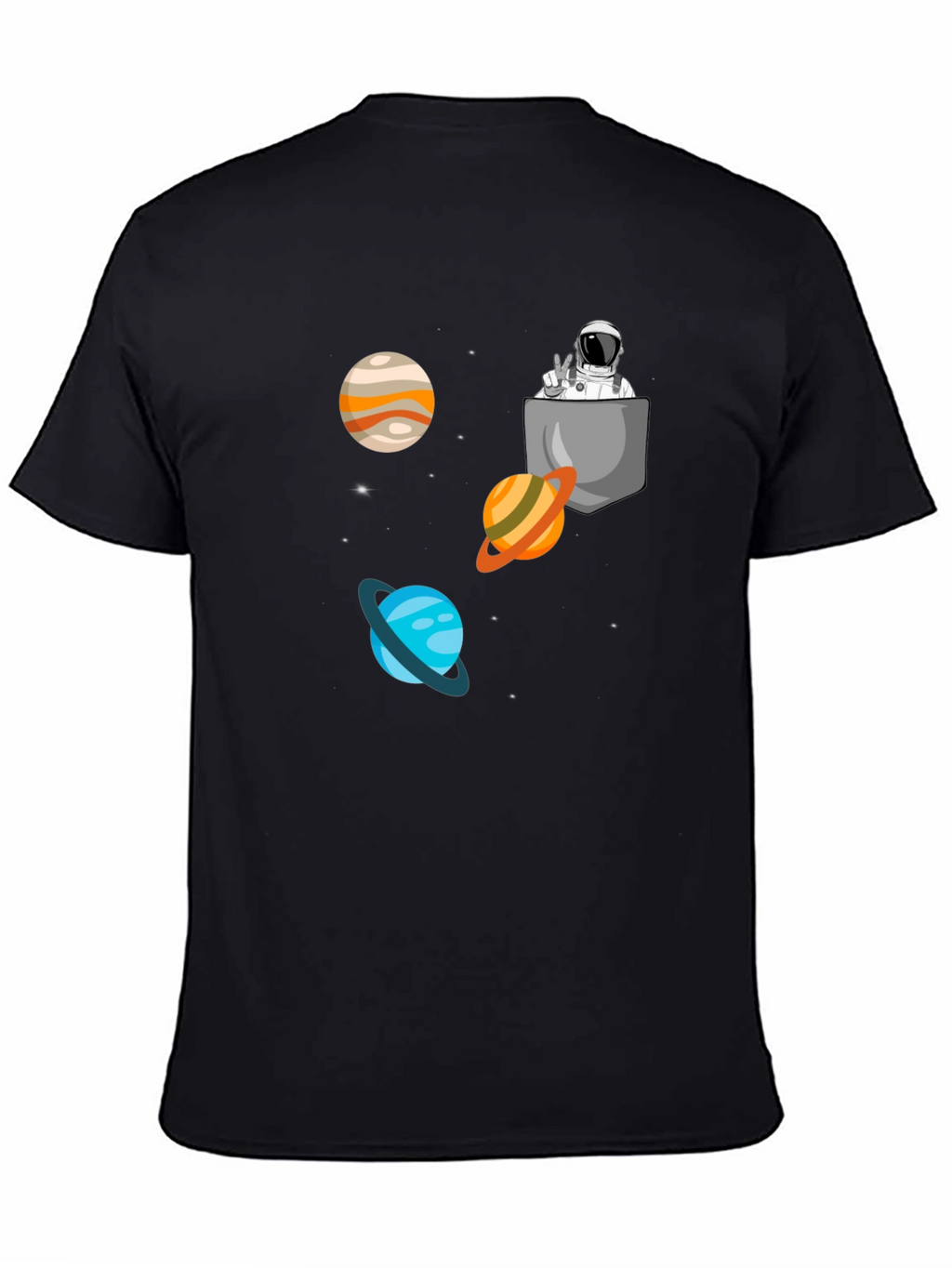 Astronaut Pocket Print Black T-Shirt