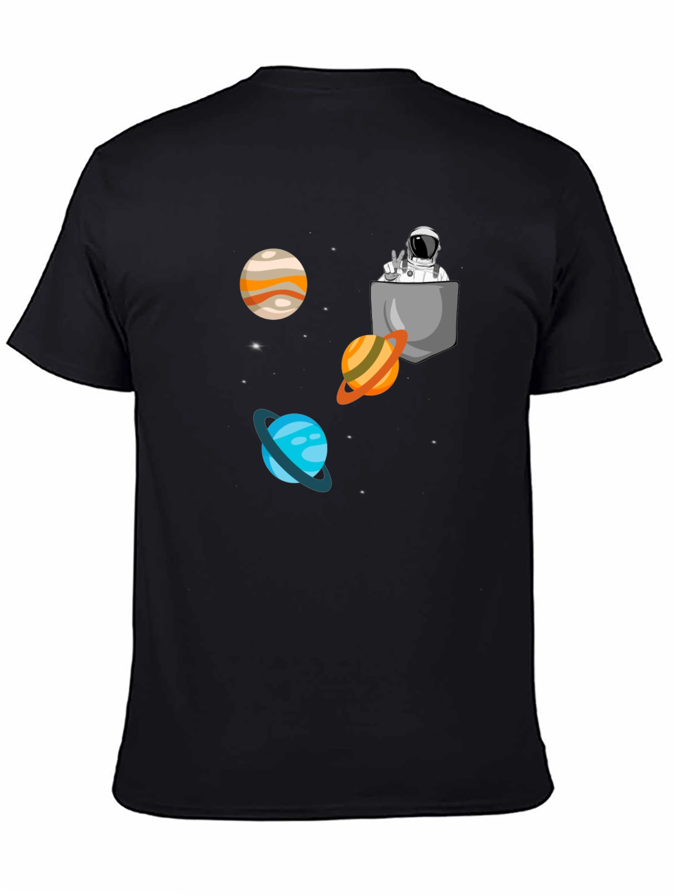 Astronaut Pocket Print Black T-Shirt