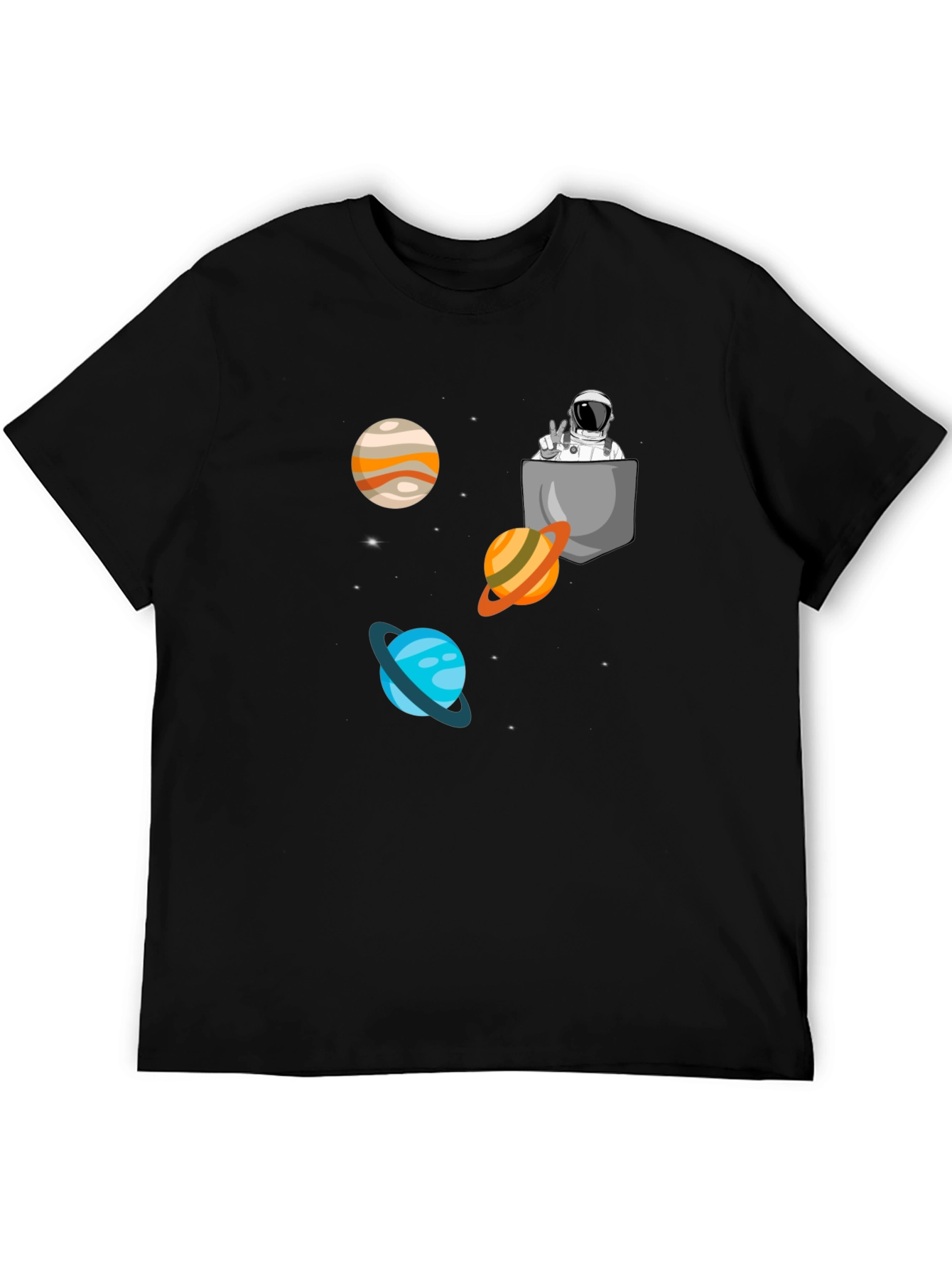 Astronaut Pocket Print Black T-Shirt