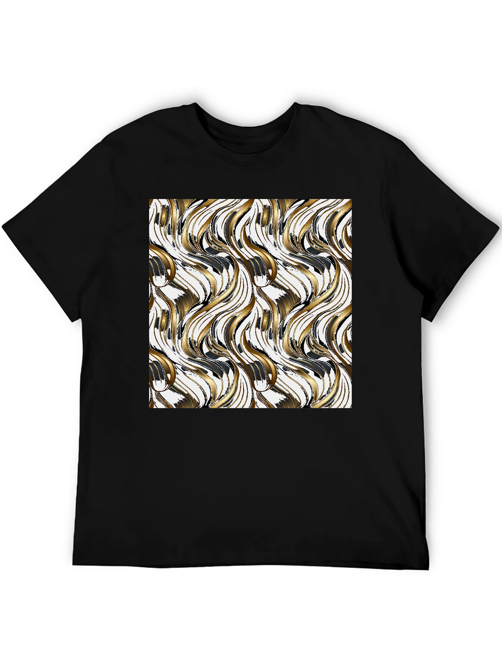 Stylish Black Tee with Gold Wave Design