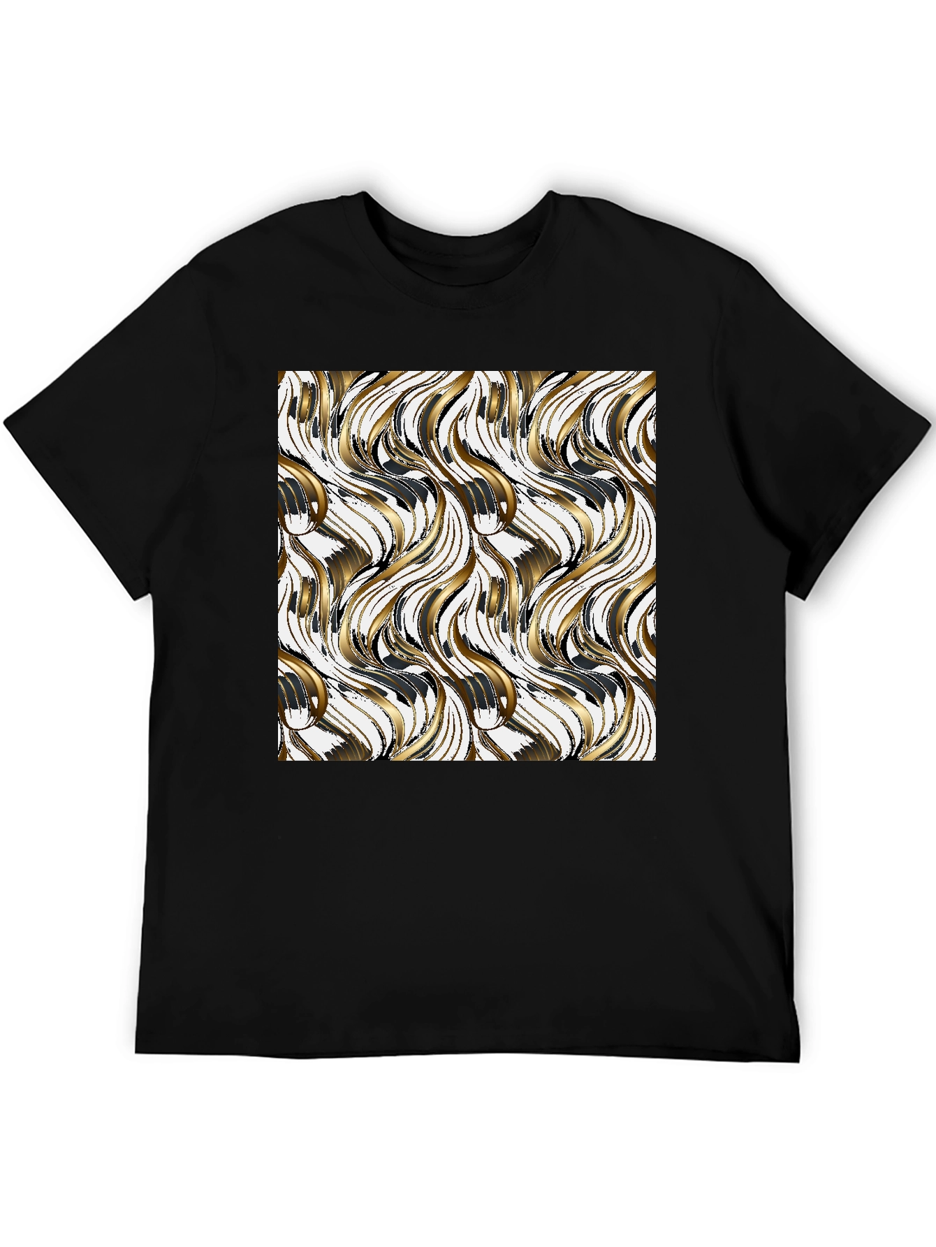 Stylish Black Tee with Gold Wave Design