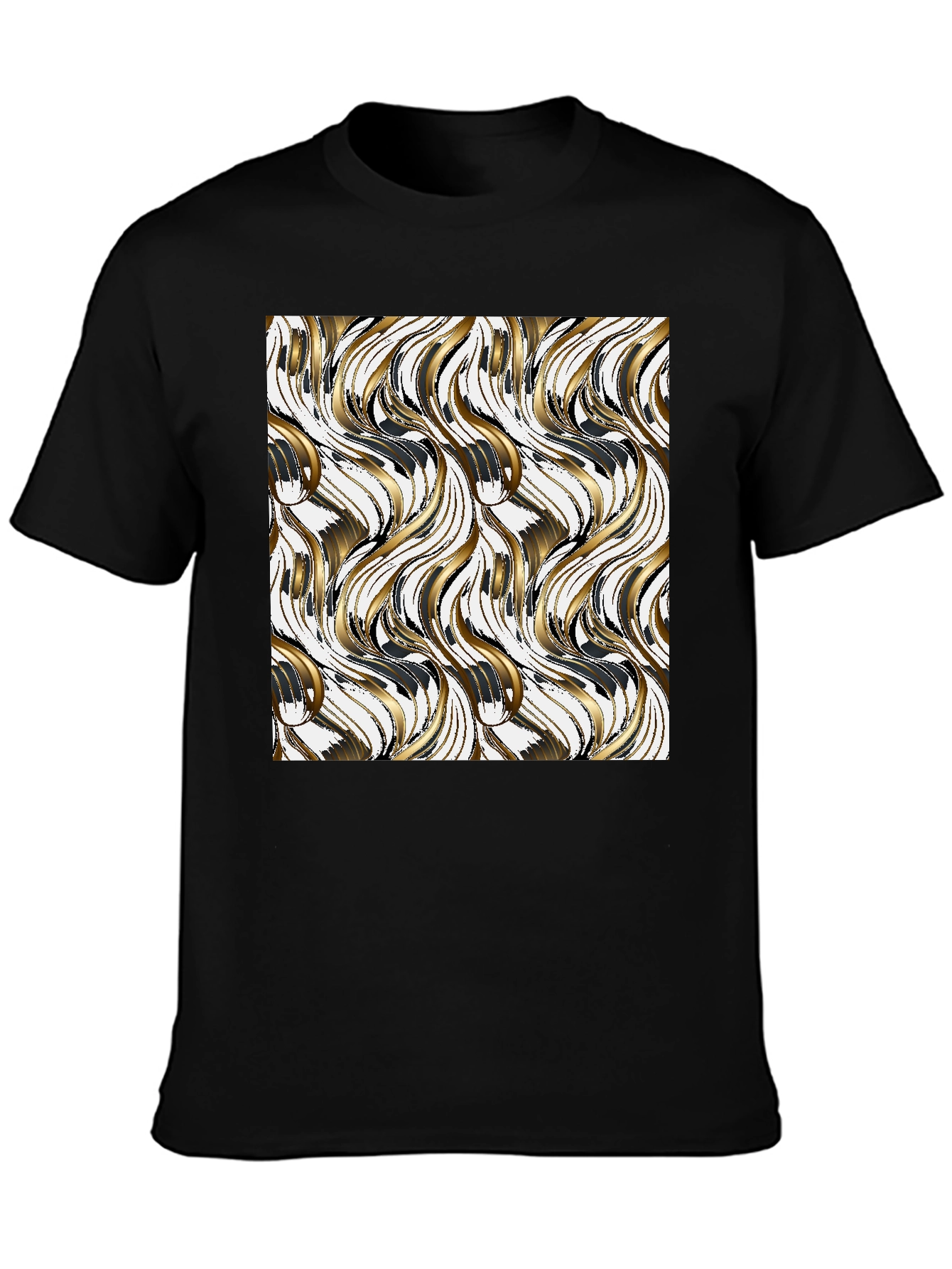 Stylish Black Tee with Gold Wave Design