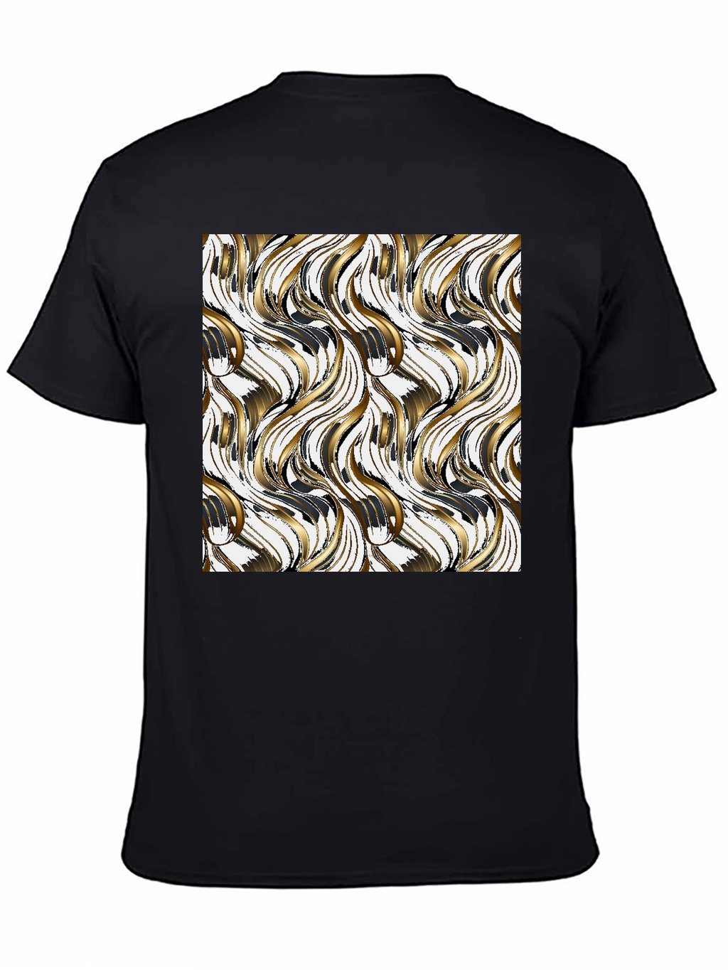 Stylish Black Tee with Gold Wave Design