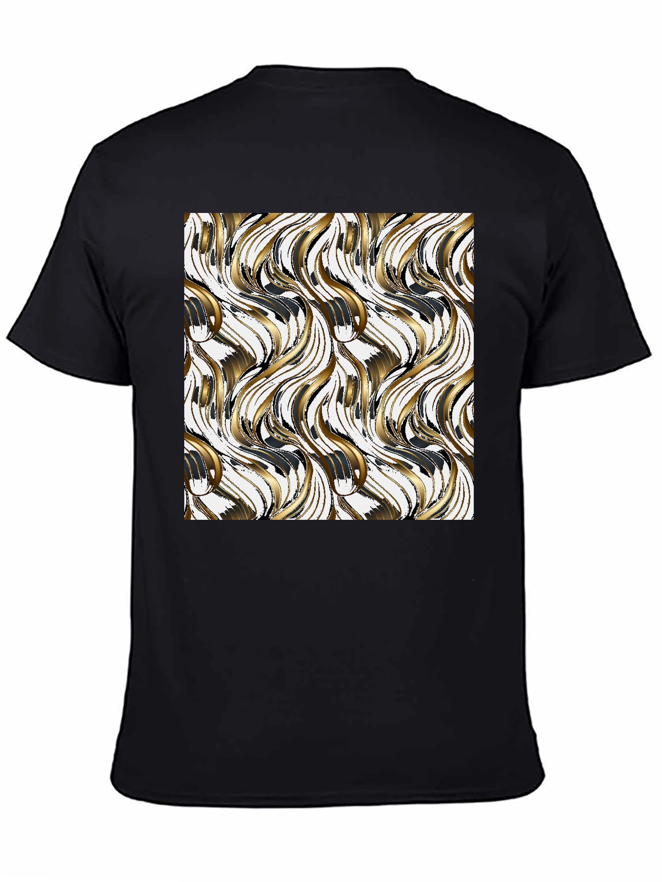Stylish Black Tee with Gold Wave Design