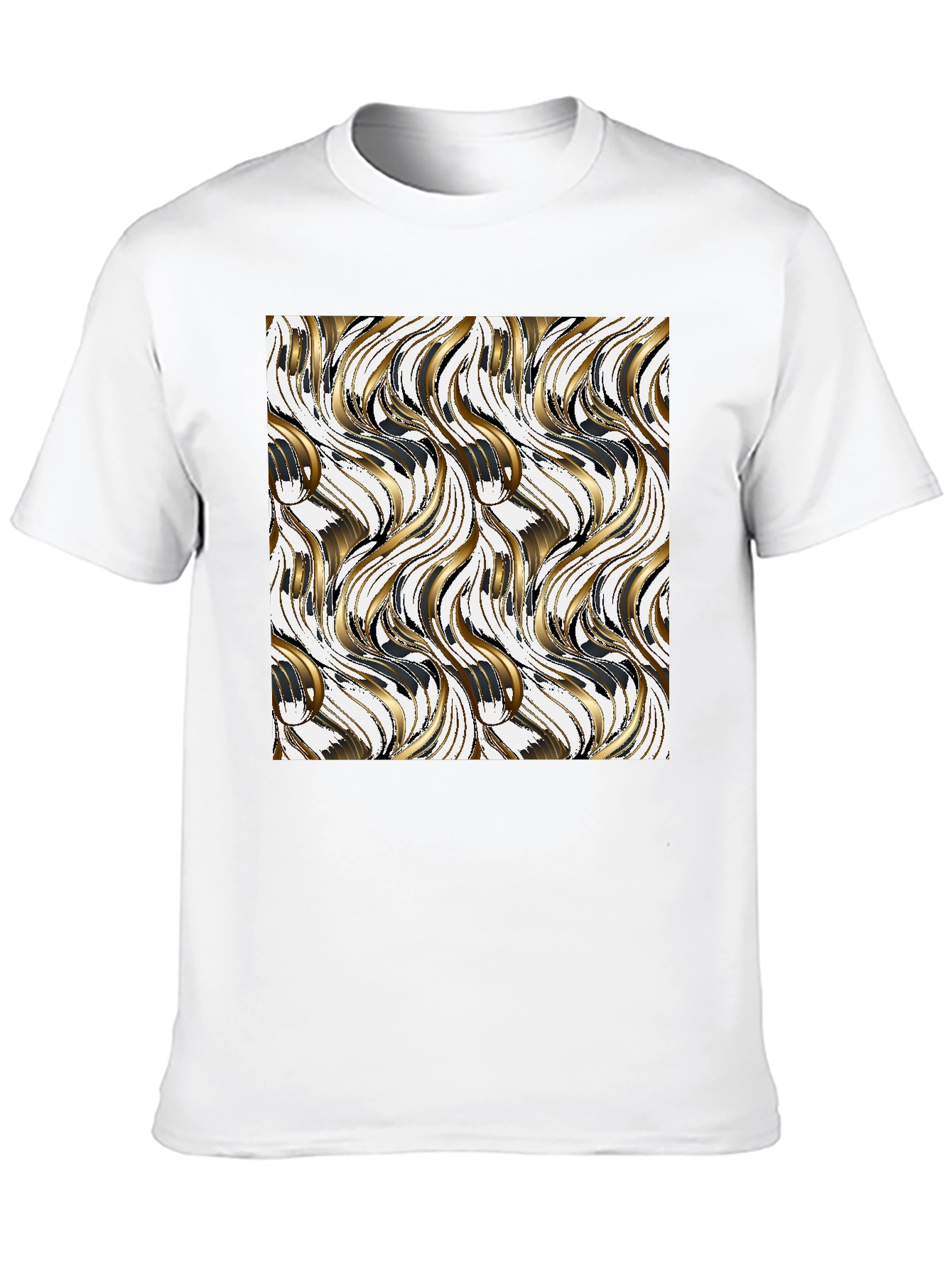 Stylish Black Tee with Gold Wave Design