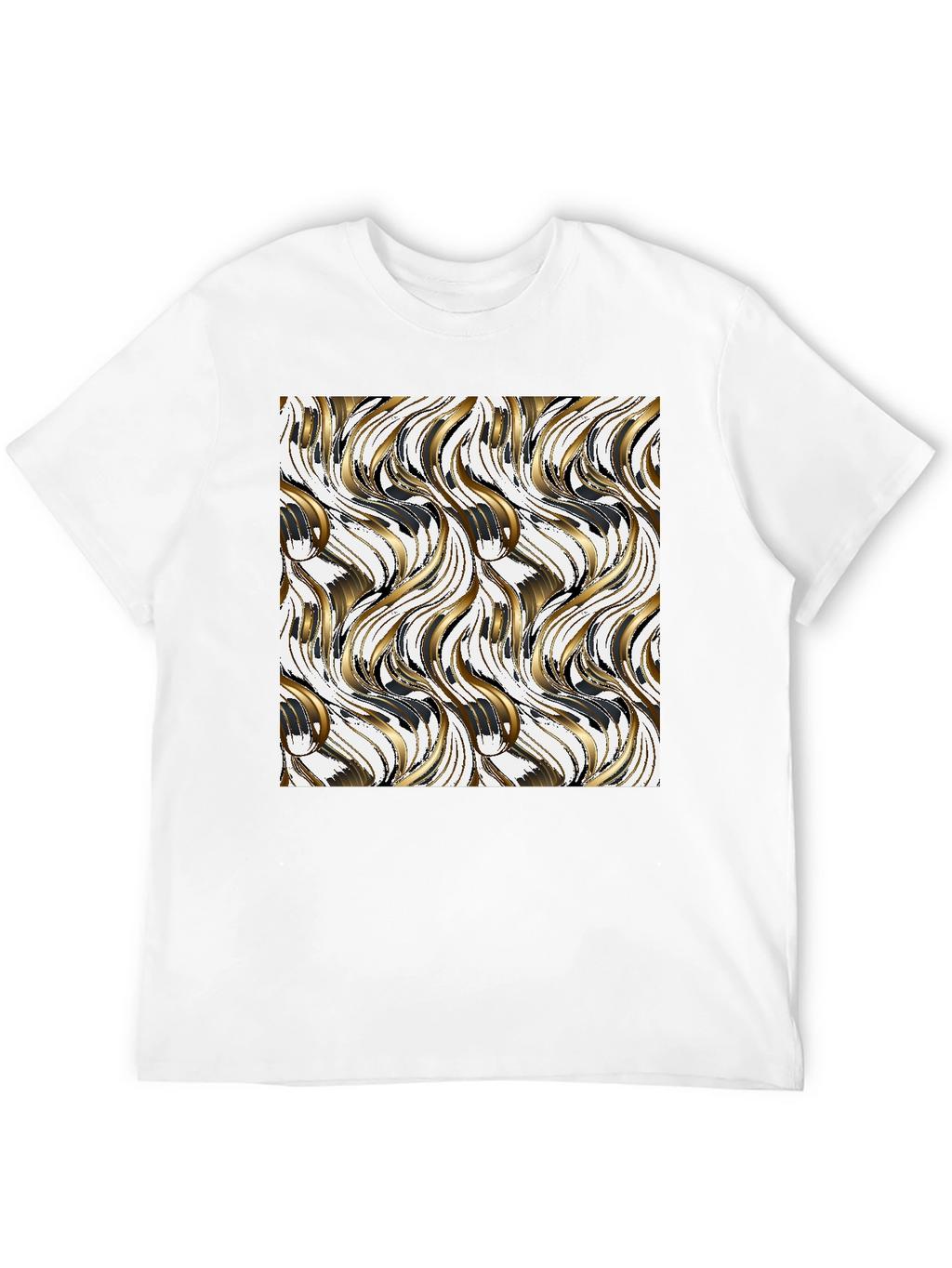 Stylish Black Tee with Gold Wave Design