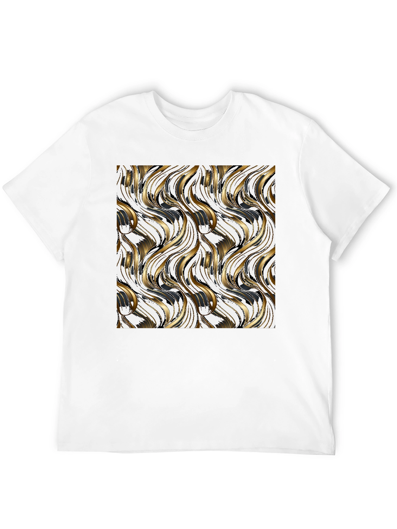 Stylish Black Tee with Gold Wave Design