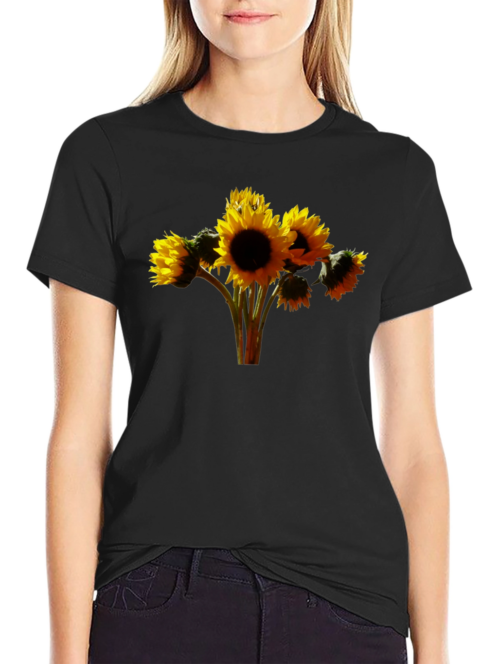 Sunflower Bouquet Graphic Tee - Black Cotton Blend