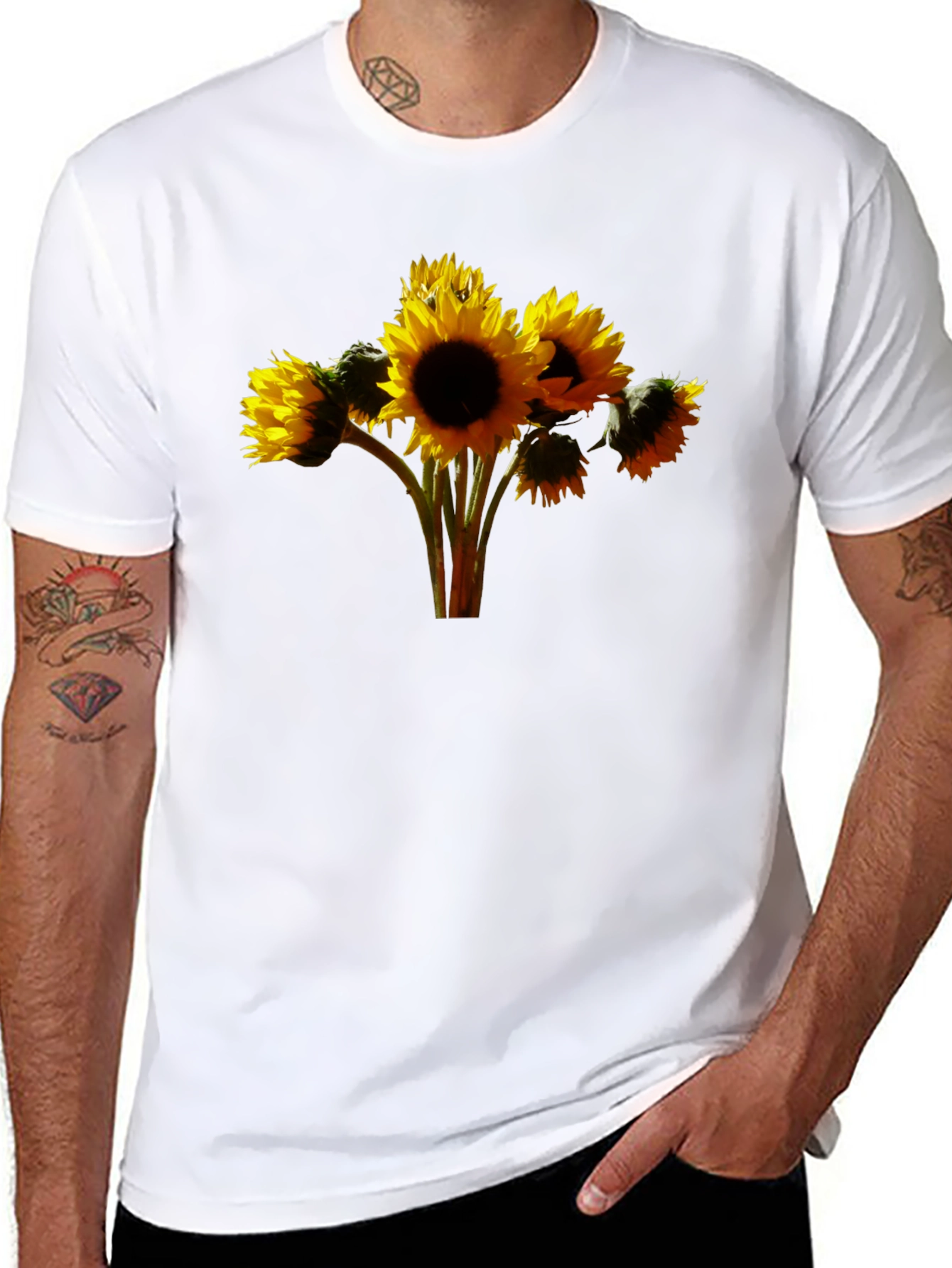Sunflower Bouquet Graphic Tee - Black Cotton Blend