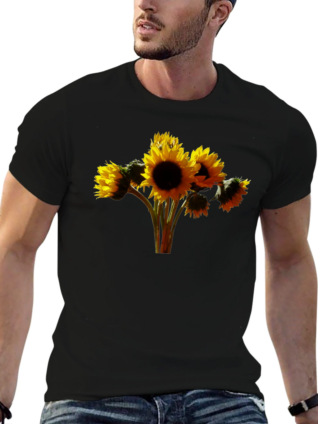 Sunflower Bouquet Graphic Tee - Black Cotton Blend