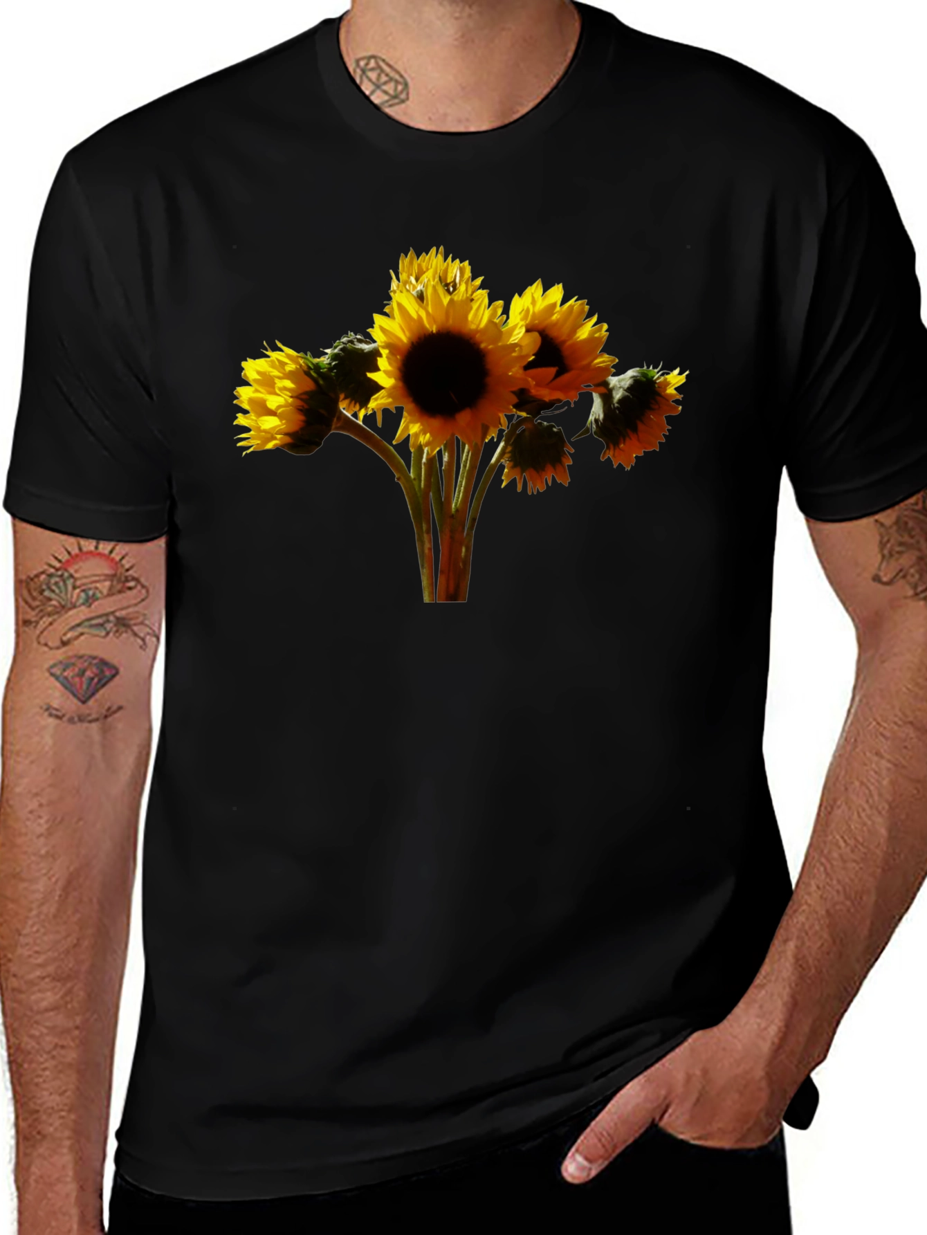 Sunflower Bouquet Graphic Tee - Black Cotton Blend