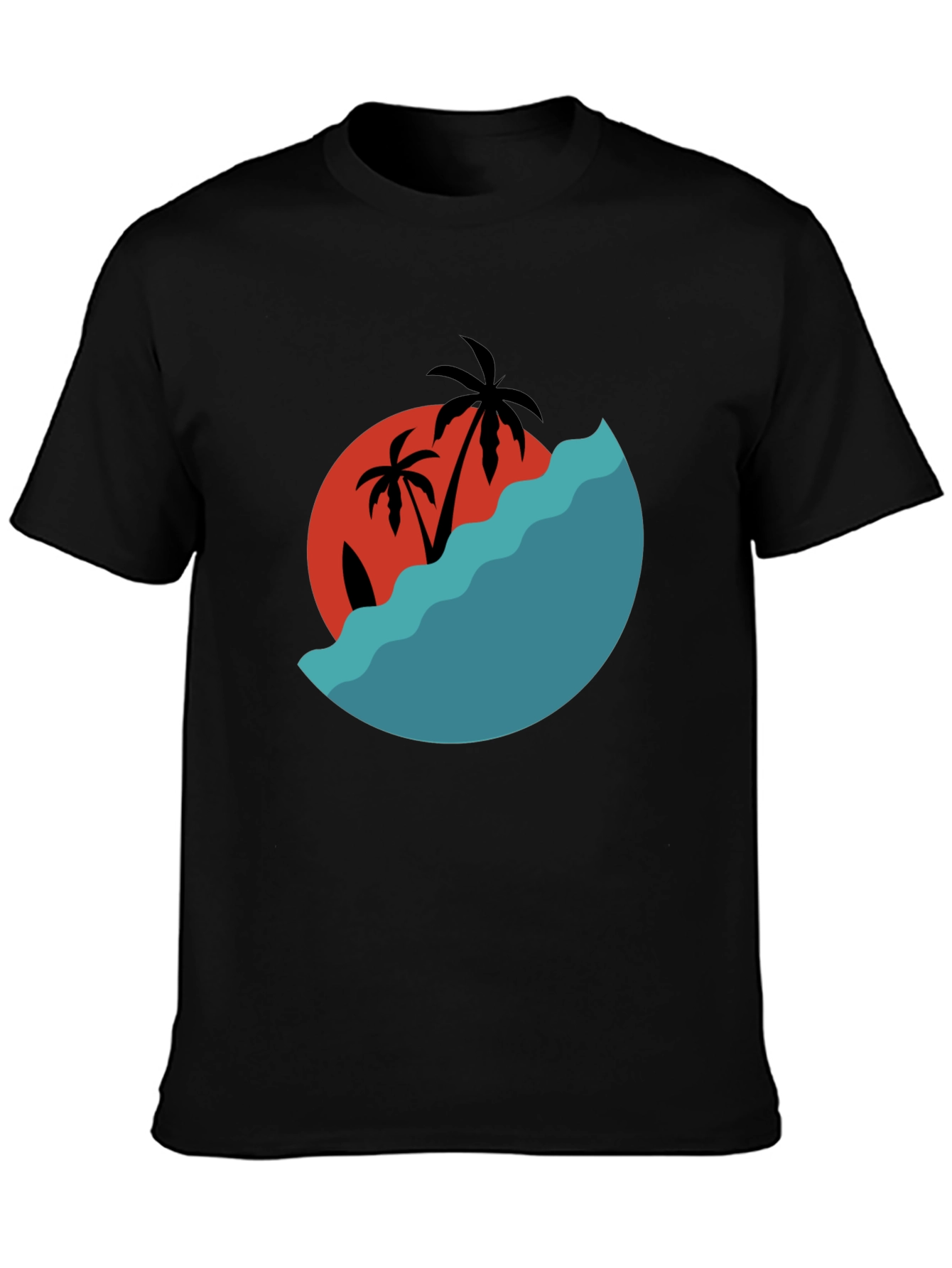 Tropical Sunset Graphic Tee - Black Cotton Comfort