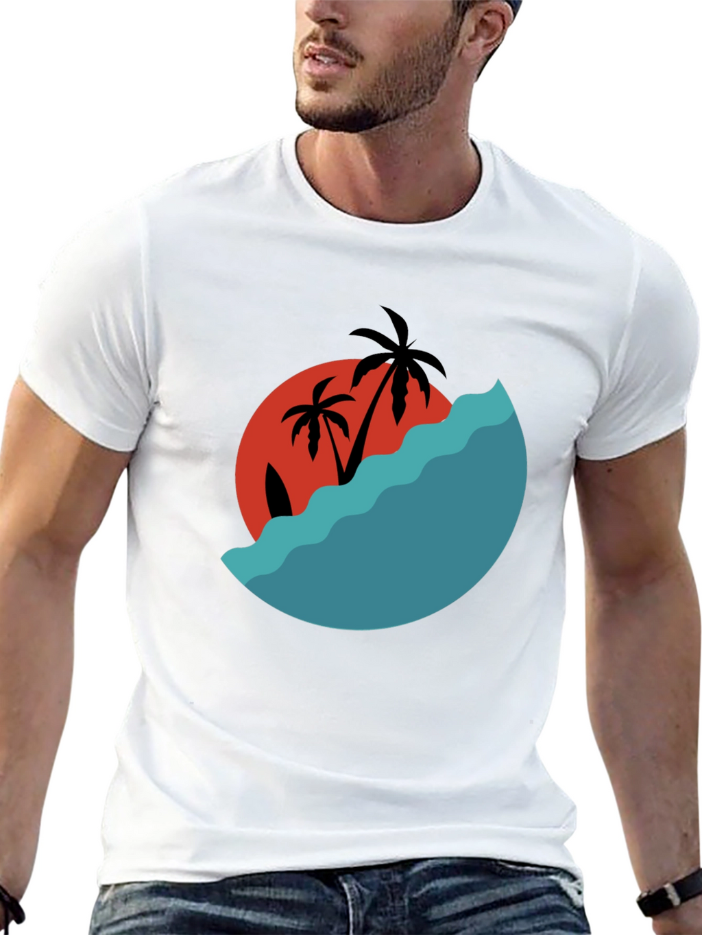 Tropical Sunset Graphic Tee - Black Cotton Comfort