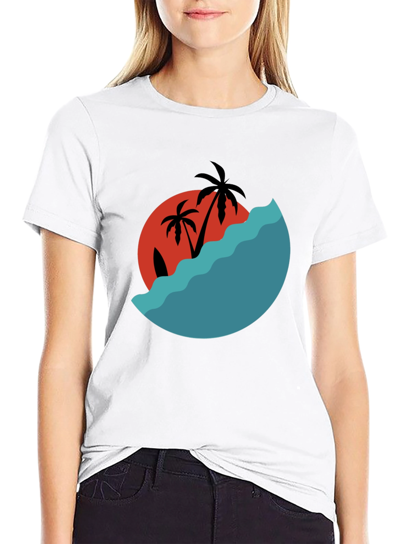 Tropical Sunset Graphic Tee - Black Cotton Comfort