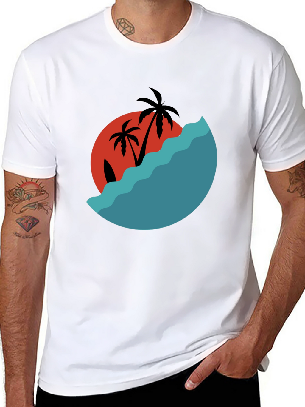 Tropical Sunset Graphic Tee - Black Cotton Comfort
